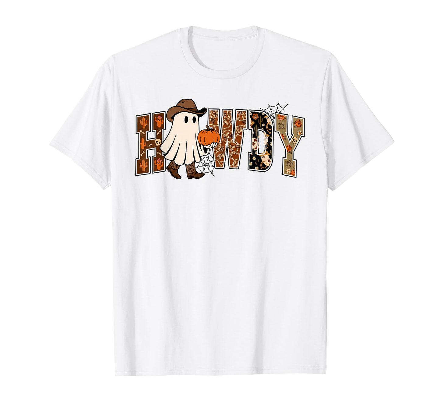 Cute Ghost Howdy, Spooky Season Cowboy Western Halloween Tee T-Shirt