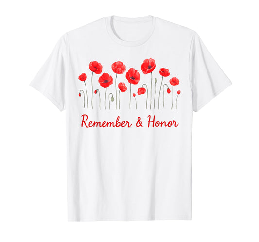 Womens Honor remember Memorial Day Poppy Flower Patriotic T-Shirt