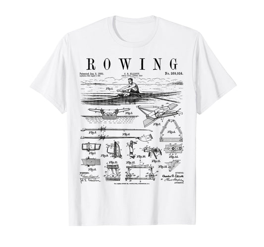 Rowing Sport Rower Sculling Single Scull Boat Vintage Patent T-Shirt