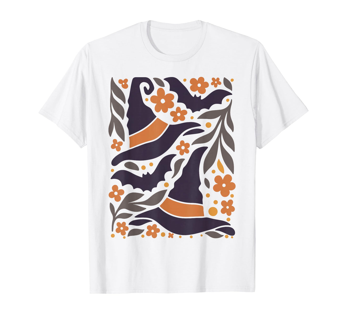 Halloween Witch Hat Retro Floral Pattern Spooky Costume T-Shirt