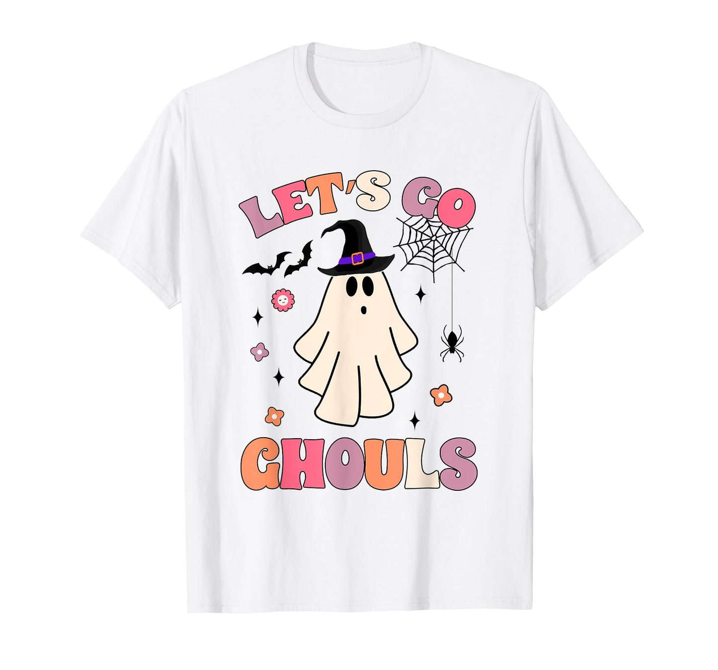 Funny Ghost Spooky Halloween Costume Groovy Let's Go Ghouls T-Shirt