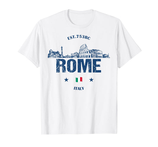 Rome Historical Landmarks Vintage Italy Flag T-Shirt