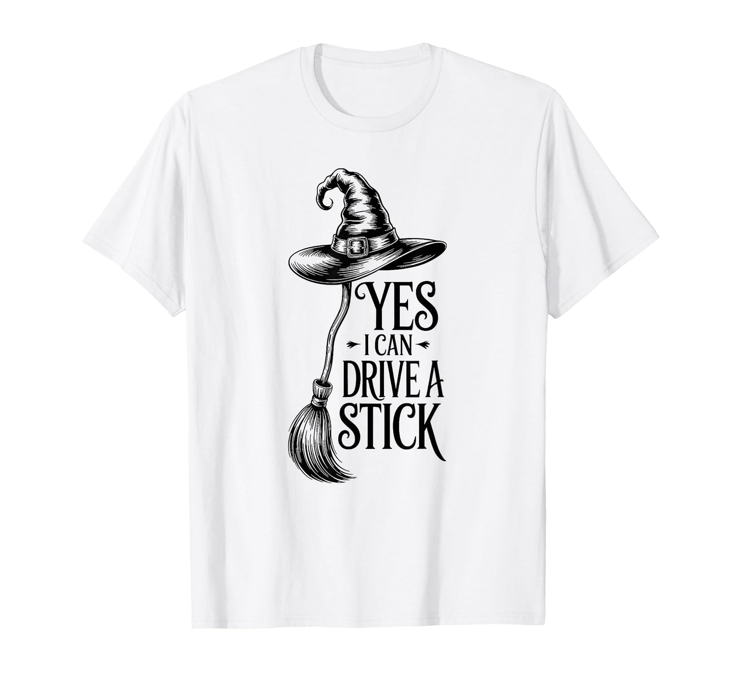 Halloween I Can Drive A Stick Funny Vintage Witch Men Women T-Shirt