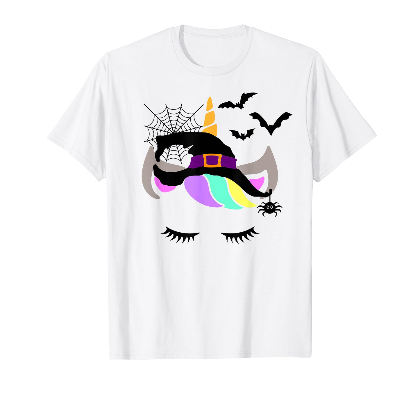 Unicorn Face Eyelashes Bat Spider Witch Halloween Costume T-Shirt