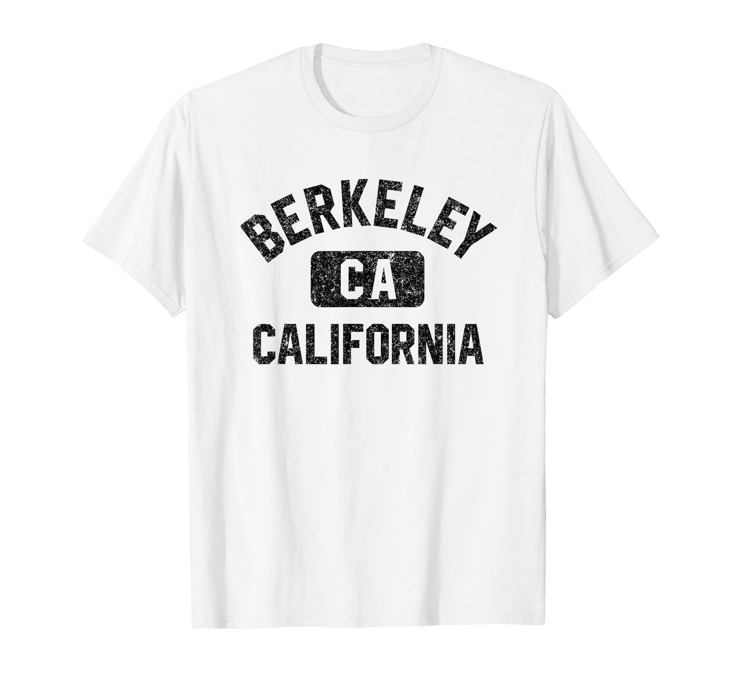 Berkeley California Gym Style Yellow w Distress Black Print T-Shirt
