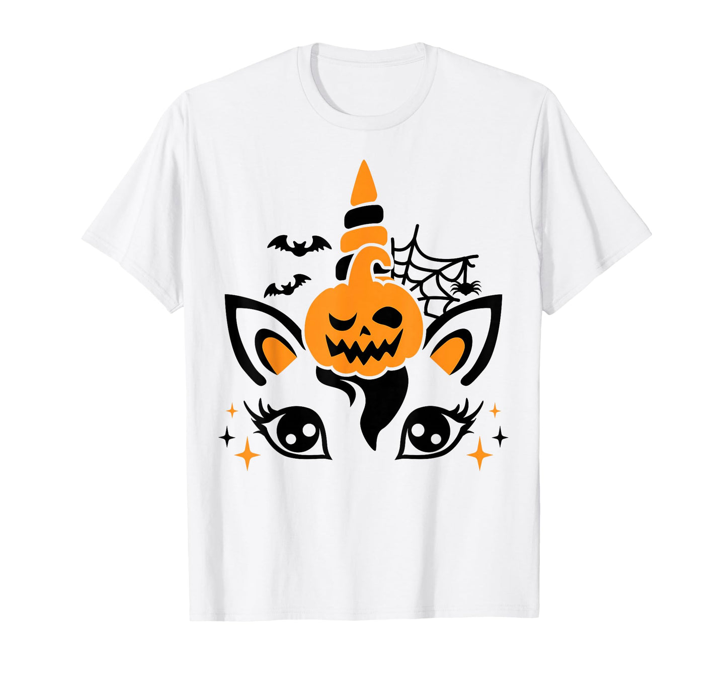 Unicorn Face Eyelashes Bat Jack O Lantern Scary Halloween T-Shirt