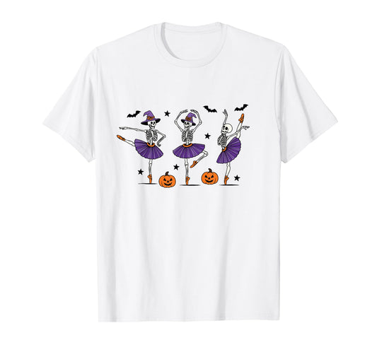 Dancing Skeleton Halloween Witch Ballerina Ballet Dancing T-Shirt