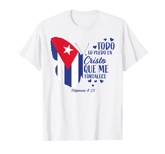 Regalos Cristianos Mujeres Mariposa Cristo Bandera Cubana T-Shirt
