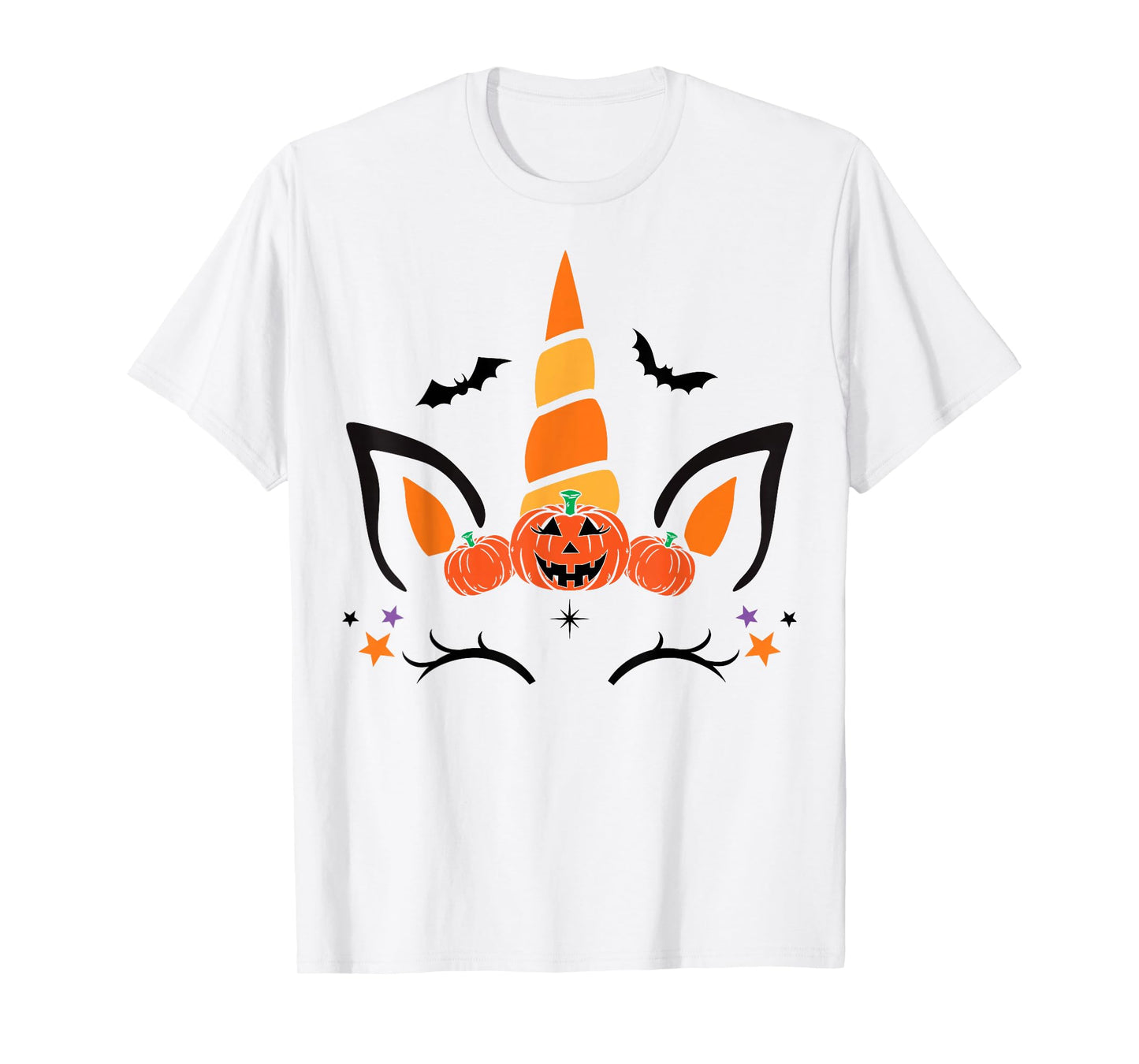 Unicorn Face Eyelashes Bat Pumpkin Funny Halloween Costume T-Shirt