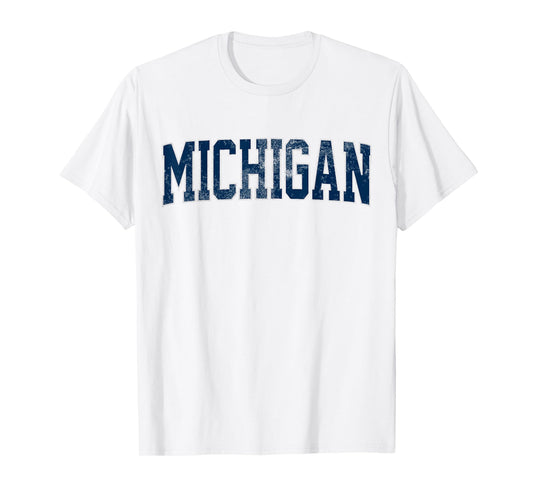 Vintage Michigan Look Blue Maize Men Retro Gold Michigan Tee T-Shirt