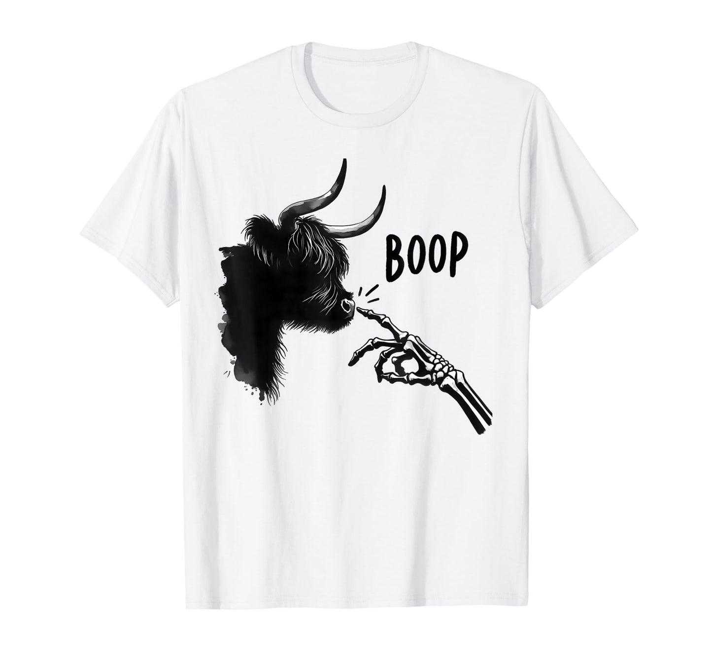 Fluffy Cow Boop Skeleton Hand Halloween Highland Cow Bison T-Shirt