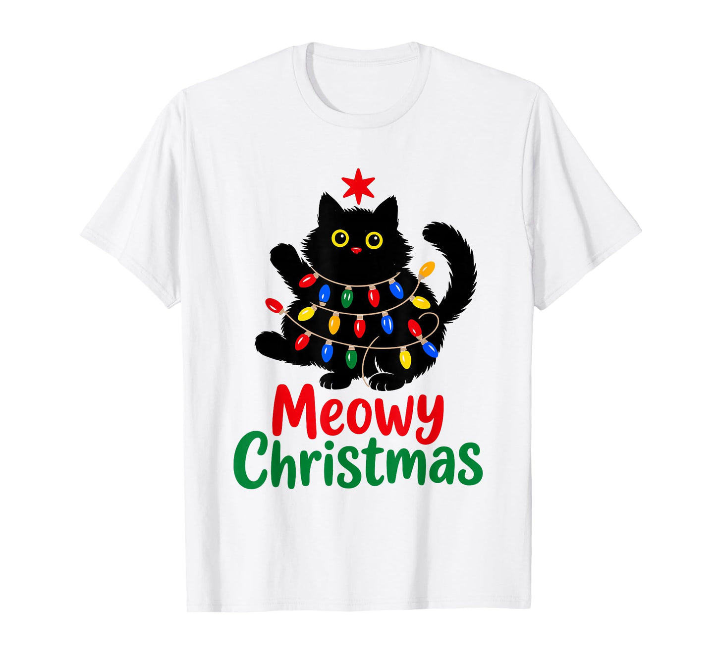 Meowy Christmas Tree Black Cat Xmas Funny Women Men Kids T-Shirt
