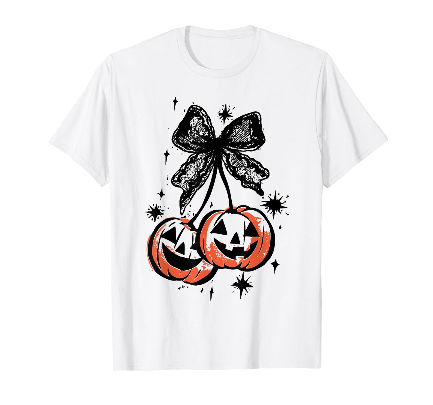 Halloween Pumpkin Cherries Fall Autumn Girly Coquette Bow T-Shirt