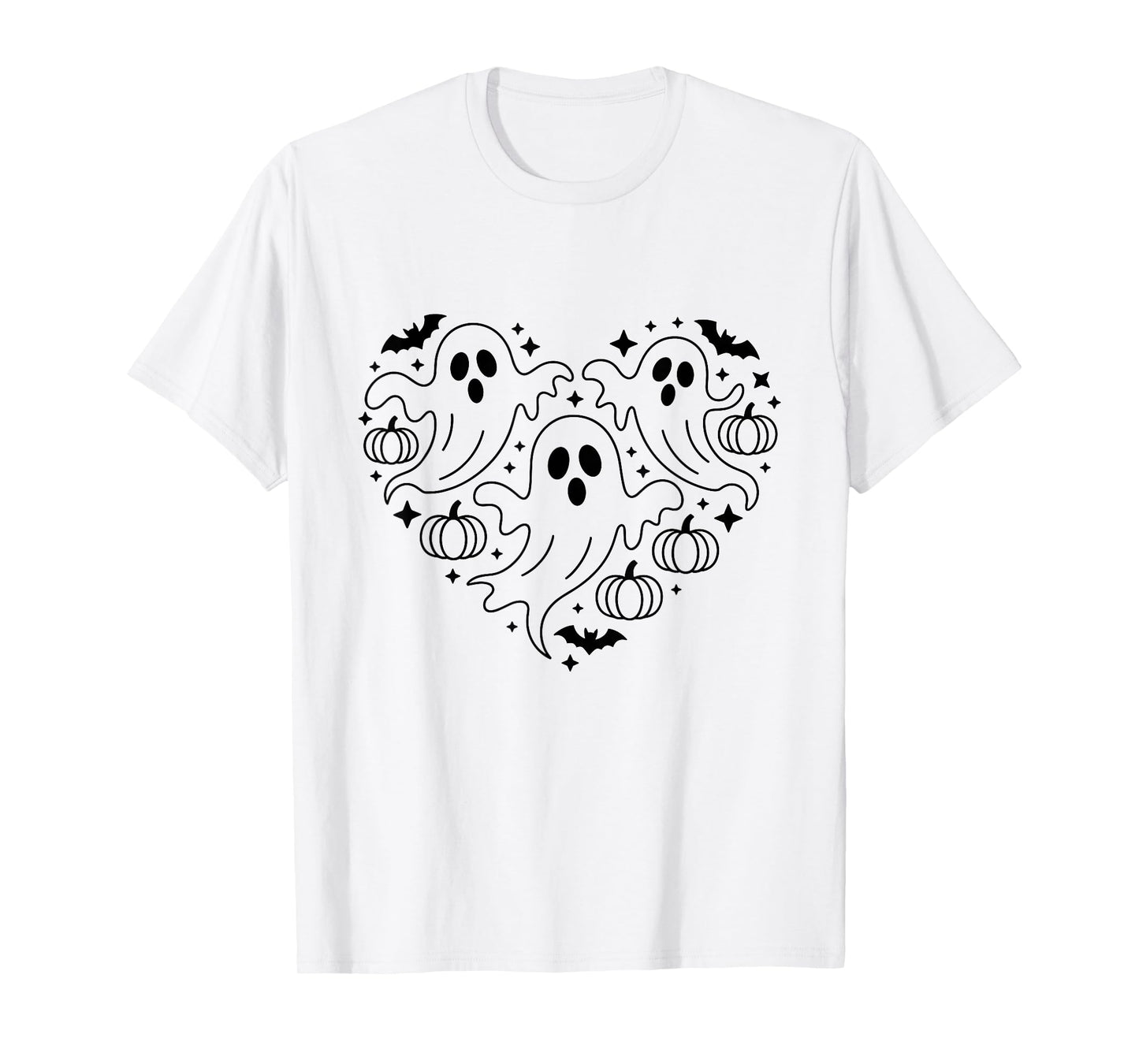Black Ghost Heart Pumpkin Witch Halloween Party T-Shirt