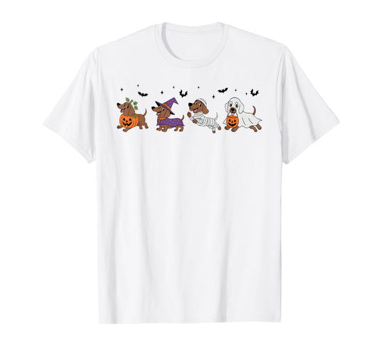 Dachshund Dog Witch Happy Halloweenie Spooky Season T-Shirt