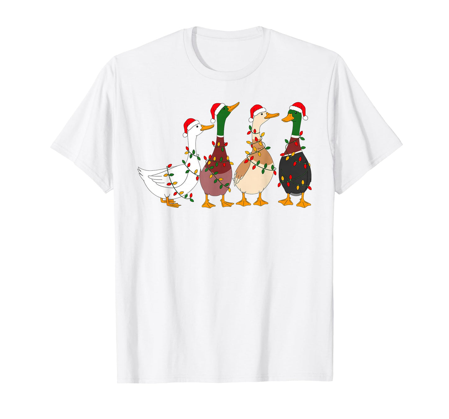 Cute Funny Santa Duck Christmas Lights Duck Wearing Xmas Hat T-Shirt