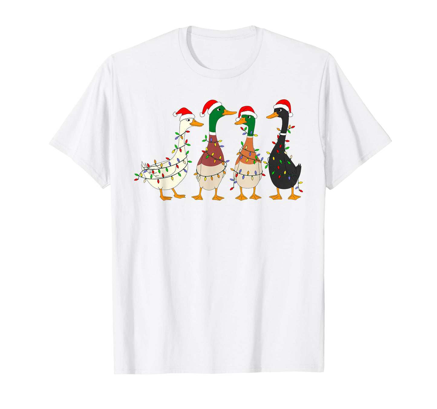 Cute Funny Santa Duck Christmas Lights Duck Wearing Xmas Hat T-Shirt