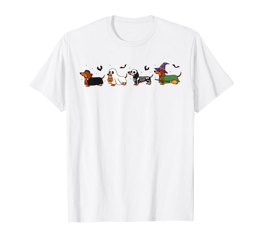 Dachshund Dog Witch Bloom Skeleton Pumpkin Ghost Costume T-Shirt