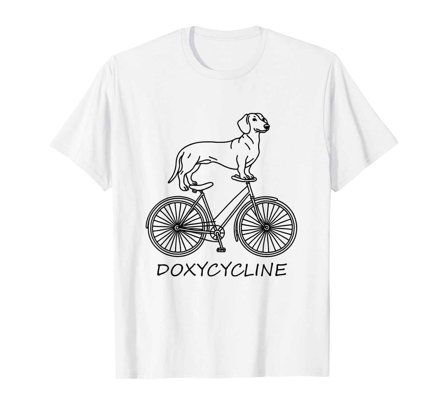 Dachshund on Bicycle Doxycycline Pharmacy Pun Dog Pharmacist T-Shirt for Men Women