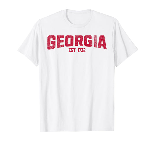 Georgia GA Vintage Athletic Design Red Text Sports T-Shirt