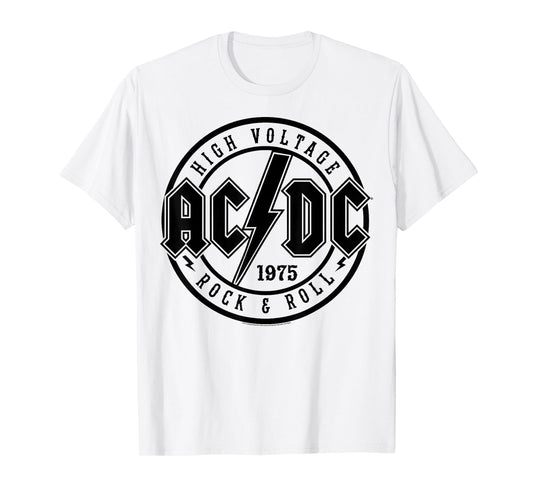 AC/DC Classic White Cotton T-Shirt - Rock & Roll, Adult, Short Sleeve