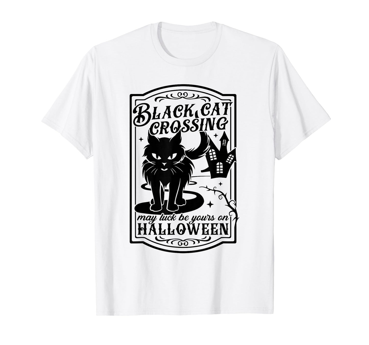Black CAT Crossing May Luck be Yours on Halloween Design T-Shirt