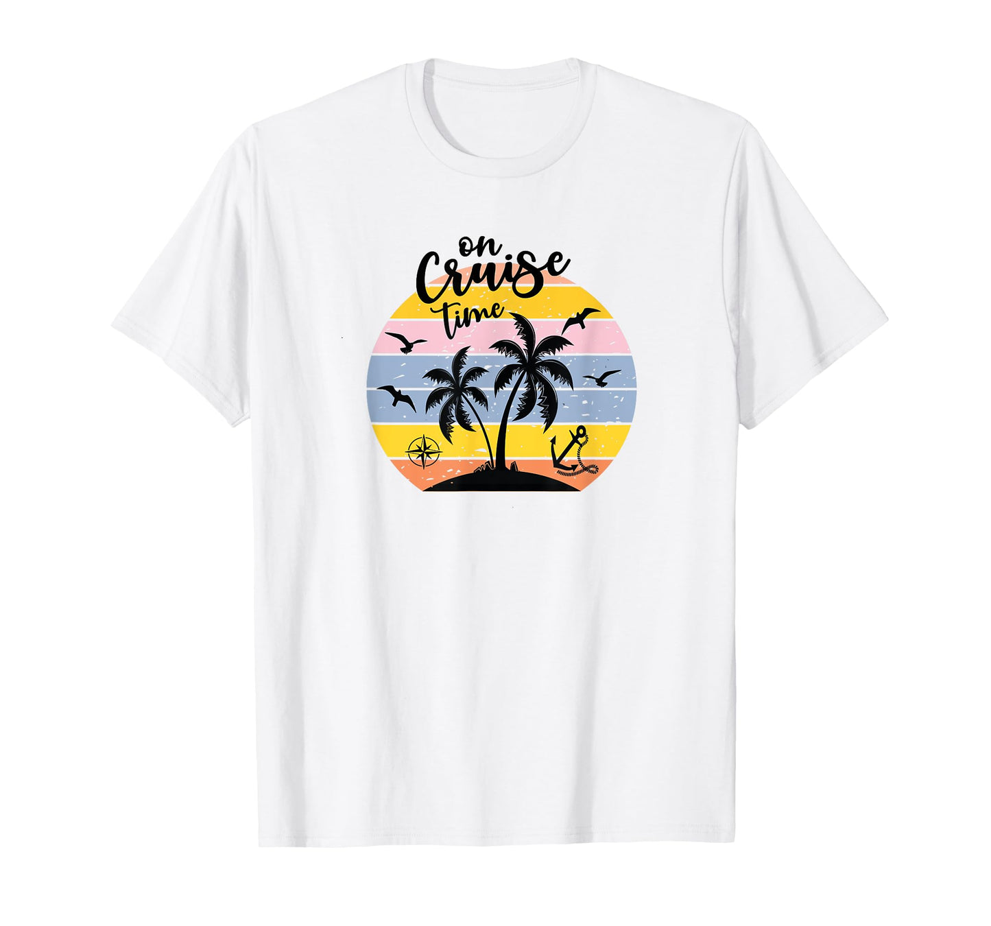 On Cruise Time Funny Coconut Tree Graphic Vintage T-Shirt