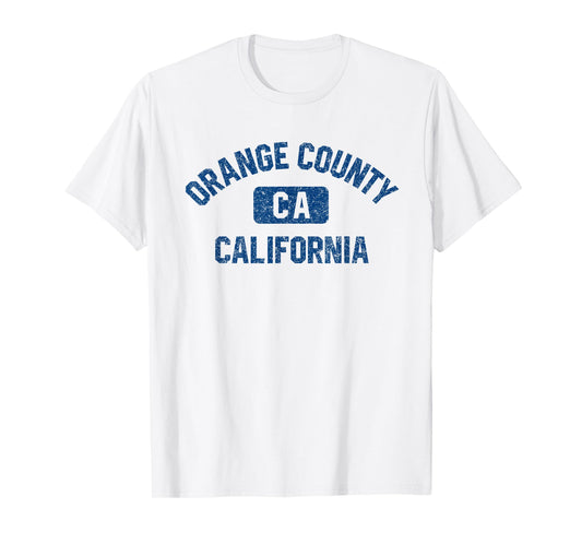 Orange County California Gym Style Distress Dark Blue Print T-Shirt