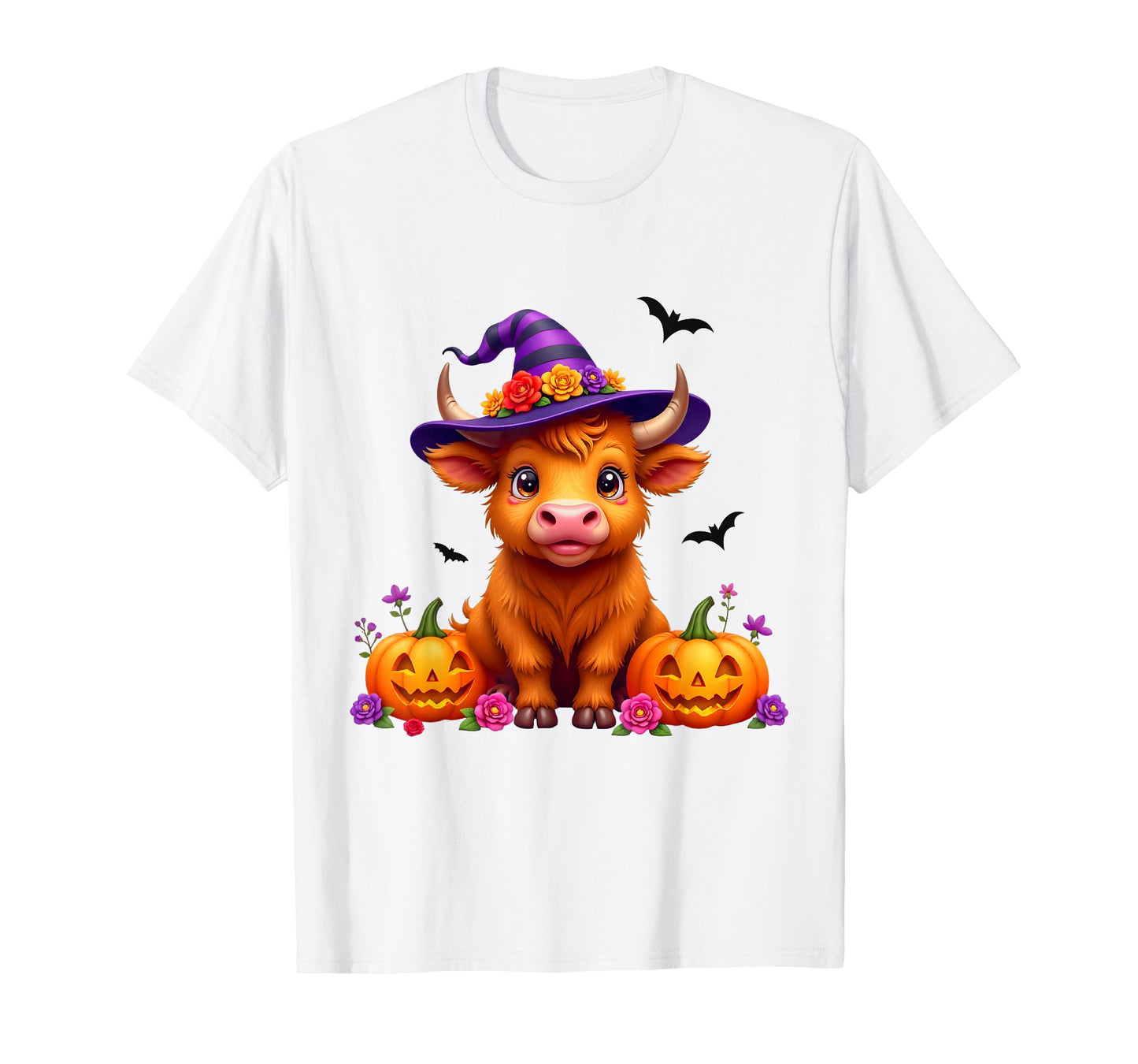 Highland Cow in Witch Costume Happy Halloween Costume Day T-Shirt