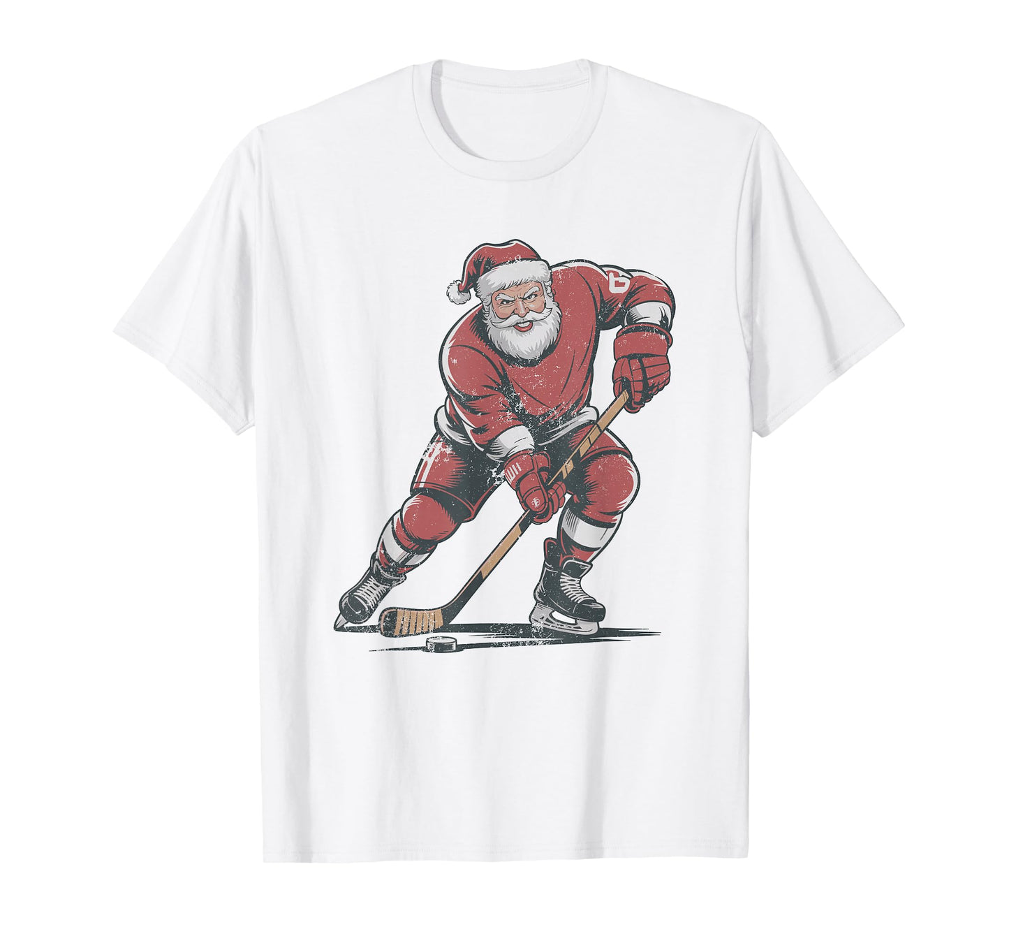 Vintage Santa Playing Hockey Retro Christmas Holiday Sports T-Shirt