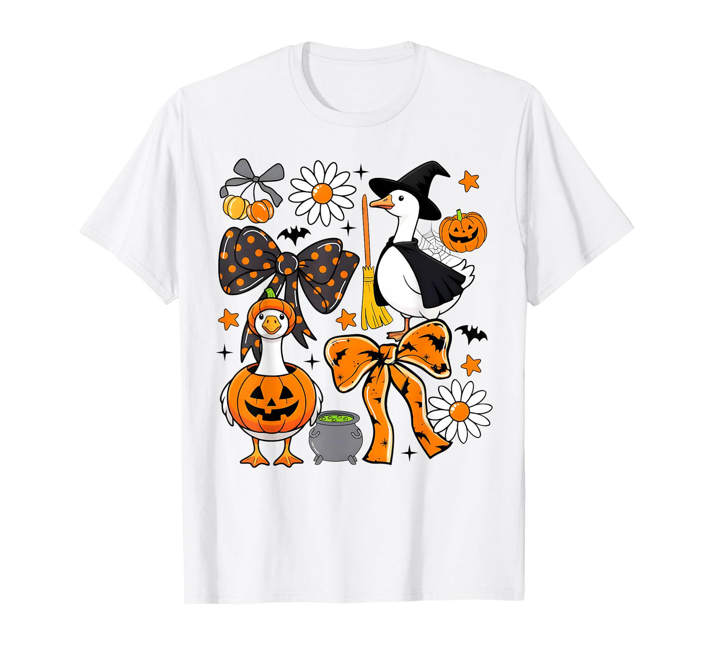 Halloween Silly Goose Witch Pumkin Coquette Bow Womens Girls T-Shirt