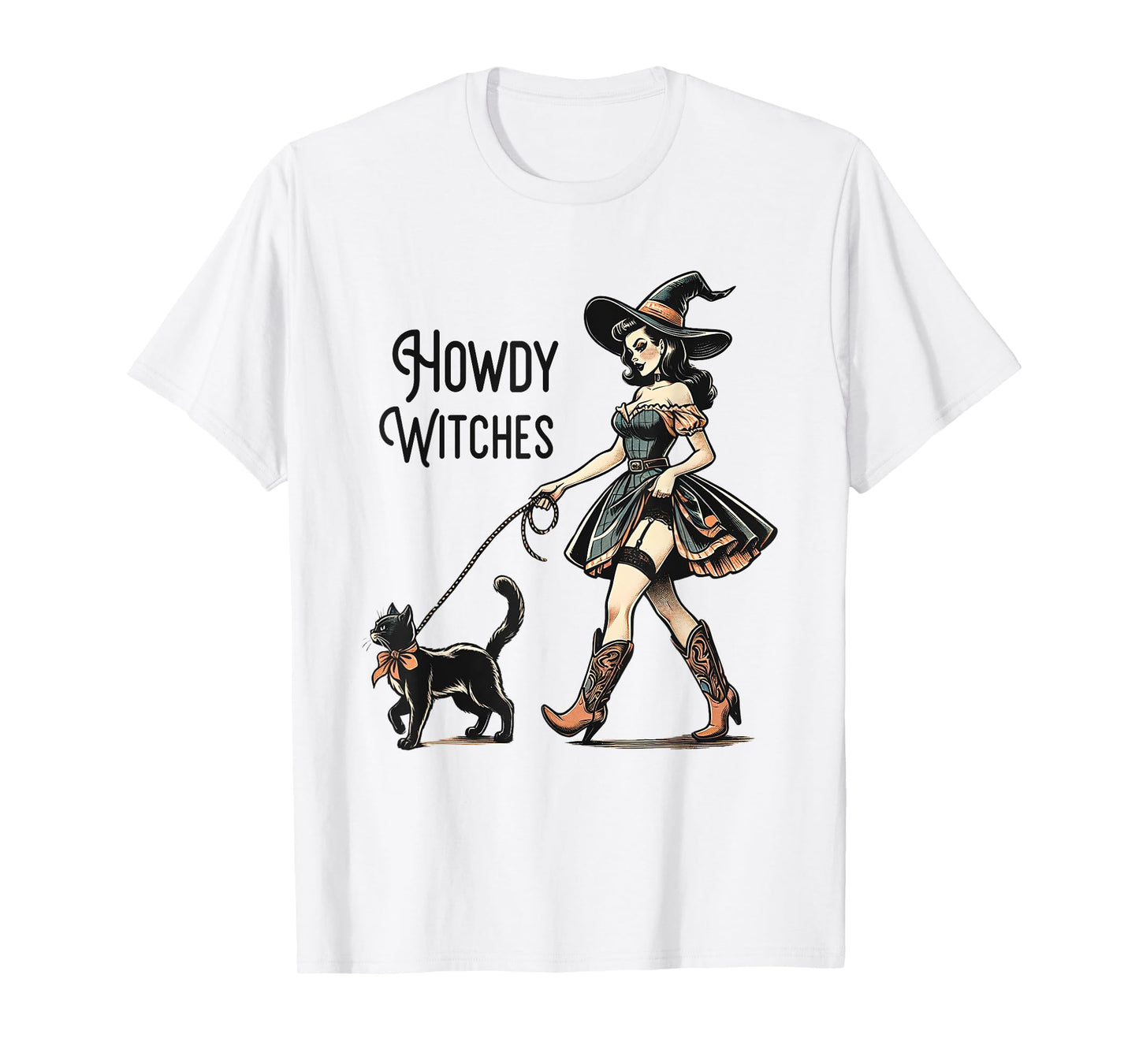 Howdy Witches Western Halloween Country Cowgirl Witch Cat T-Shirt