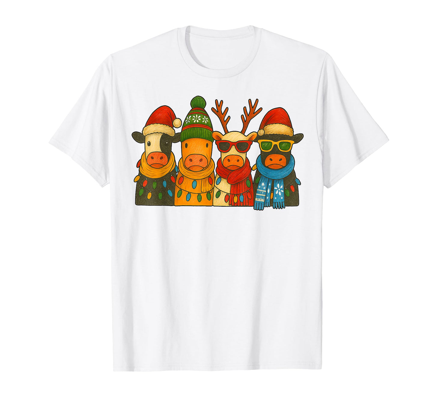 Cow Christmas Lights, Retro Western Farm Animal Design Women T-Shirt