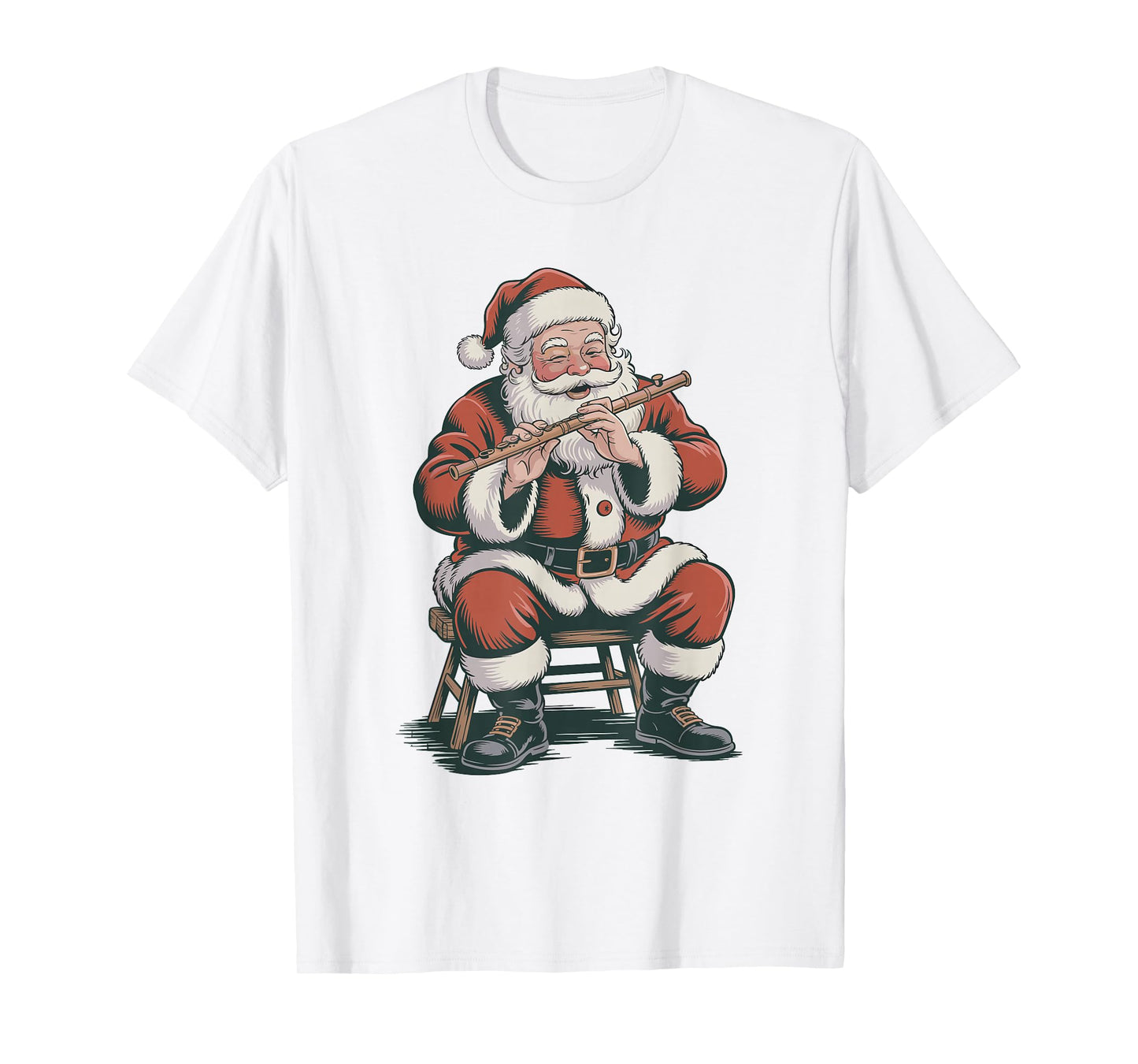 Vintage Santa Playing Flute Retro 90s Chrismas Holiday T-Shirt
