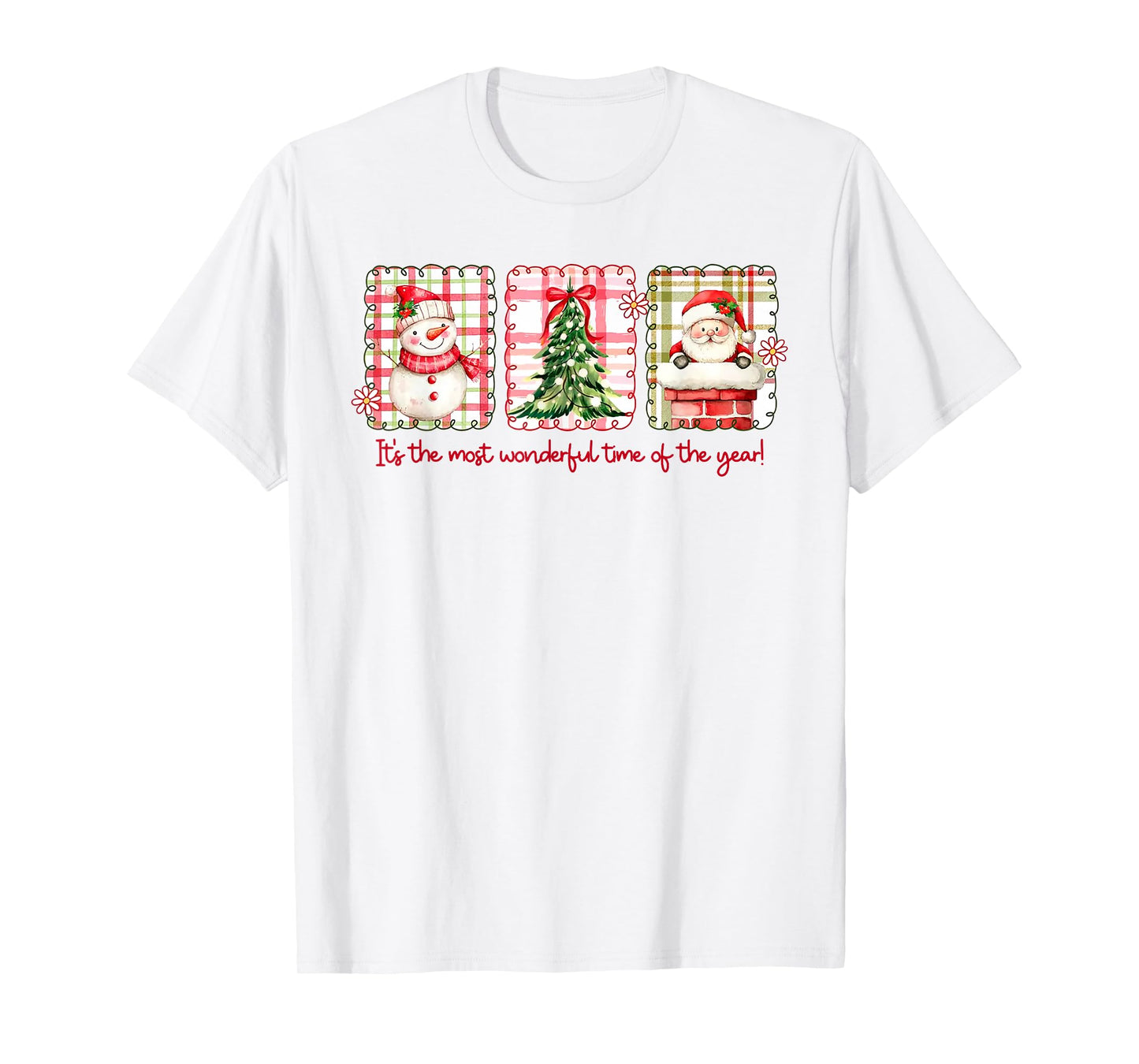 Christmas The Most Wonderful Time of The Year Plaid Snowman T-Shirt