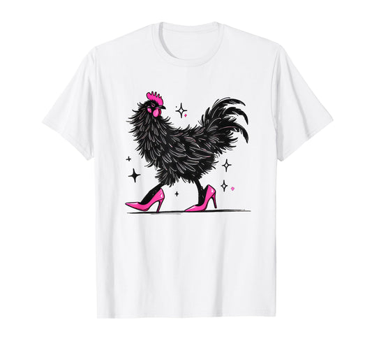 Funny Chicken In Pink Heels Color T-Shirt