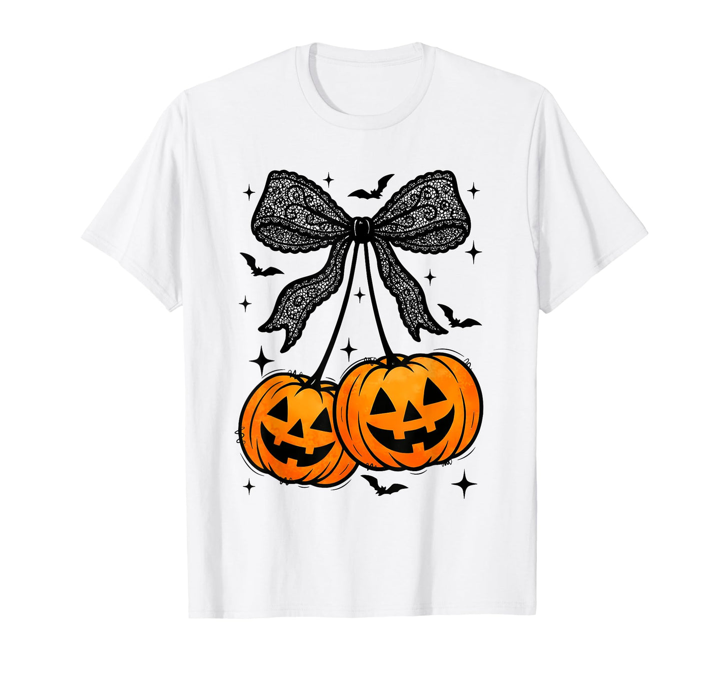 Funny Halloween Pumpkin Cherries Fall Autumn Coquette Bow T-Shirt