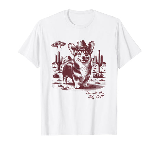 Retro 90s Cowgirl Western Cowboy Corgi Ufo Alien T-Shirt