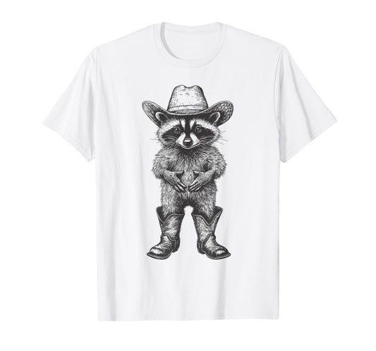 Raccoon Cowboy Hat Funny Western Cute Raccoon Lover Vintage T-Shirt