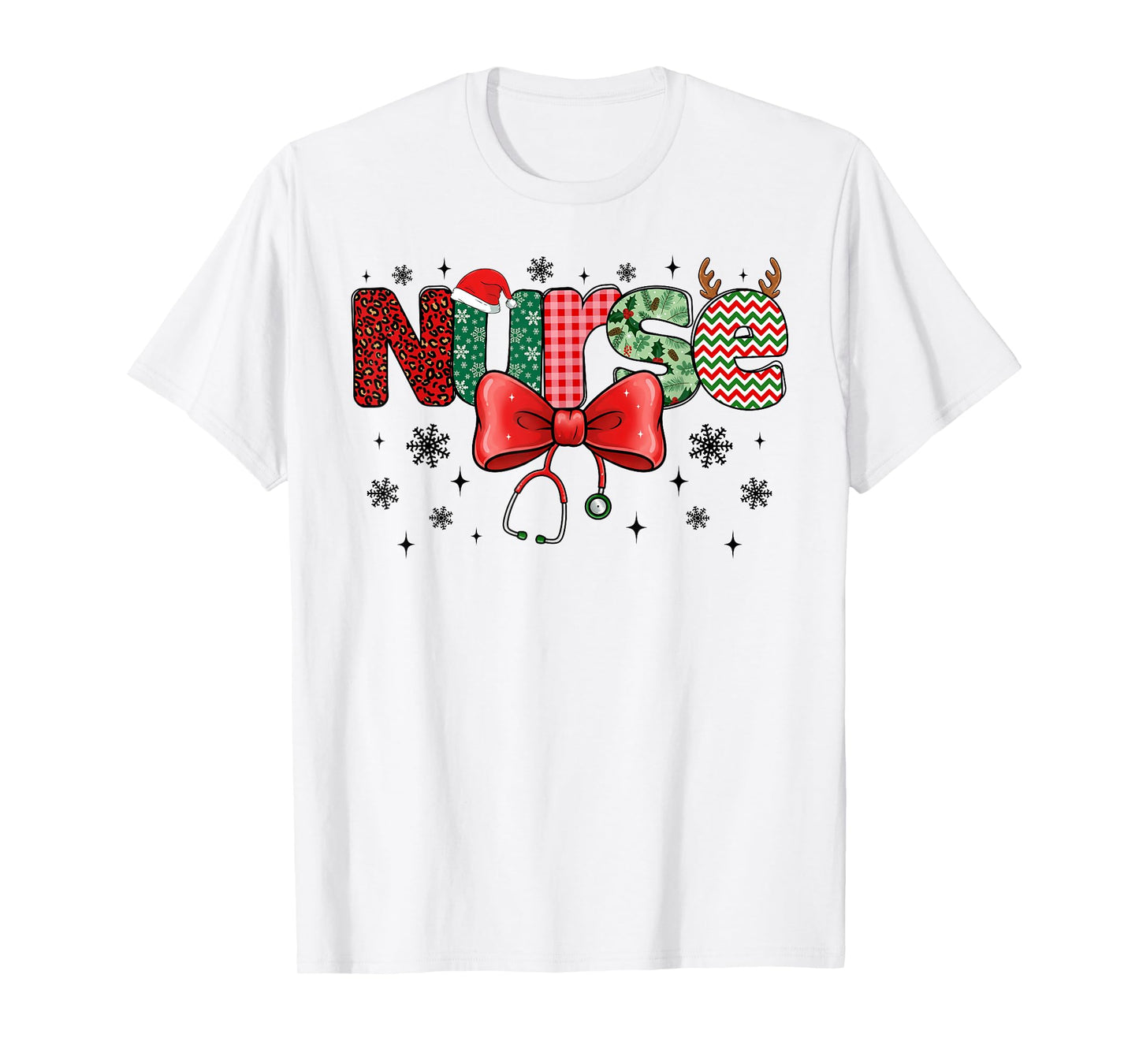 Retro Funny Christmas Nurse Stethoscope Santa Hat Holiday T-Shirt