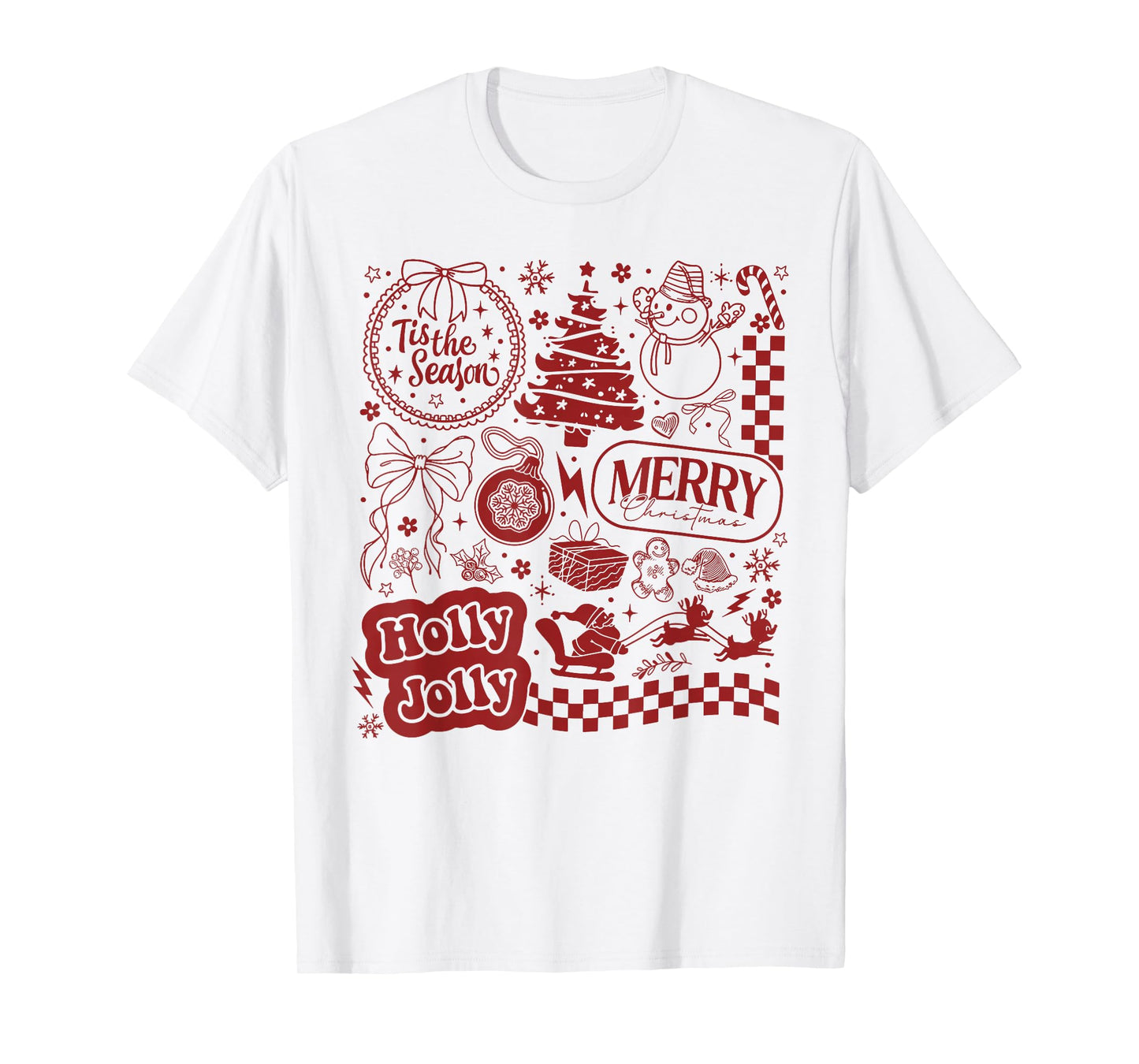 Merry Christmas Santa Snowman Reindeer Tis The Season T-Shirt
