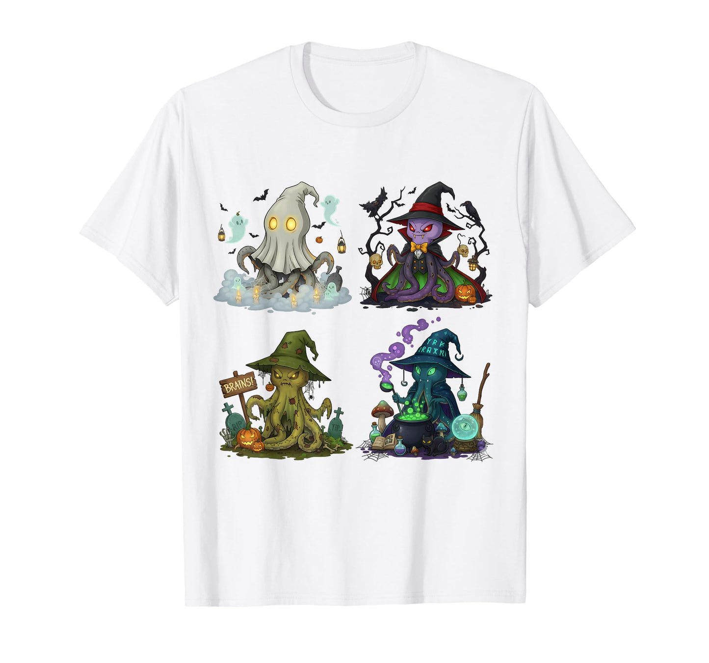 Octopus Spooky Vampire Witch Boo Zombie Cute Halloween Boys T-Shirt