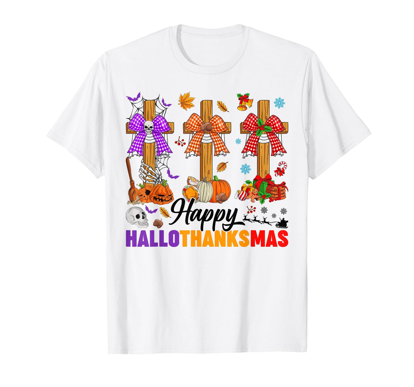 Happy Hallothanksmas Christian Cross Halloween Thanksgiving T-Shirt