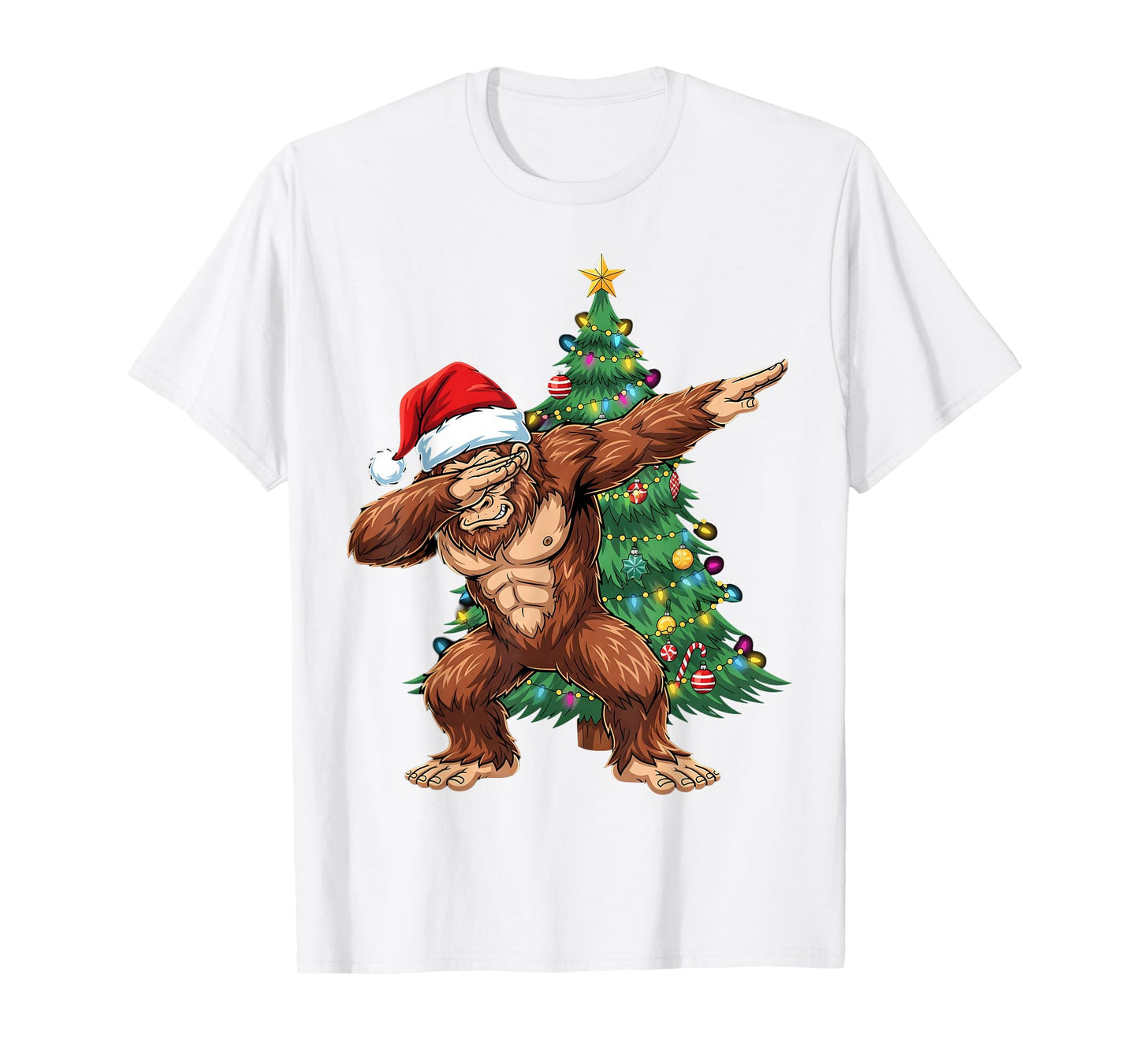 Bigfoot Christmas Tree Dabbing Santa Xmas Sasquatch Men Boys T-Shirt