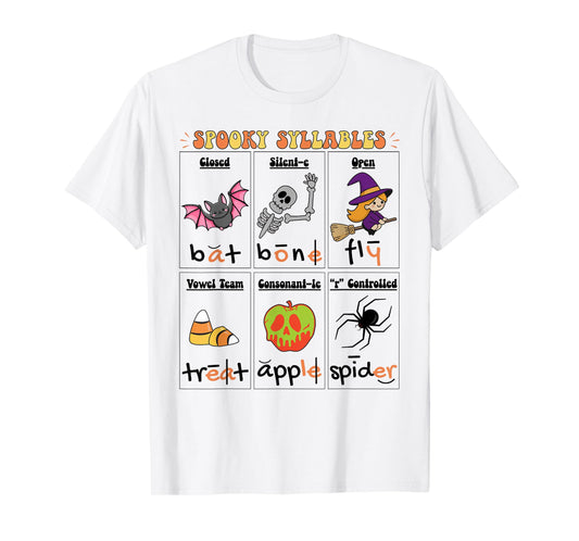 Halloween Reading Spooky Syllables Teacher Vintage T-Shirt