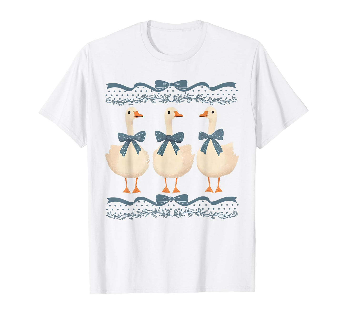 Mama Goose With Baby Geese Vintage Blue Ribbon Goose Lover T-Shirt