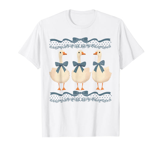 Mama Goose With Baby Geese Vintage Blue Ribbon Goose Lover T-Shirt