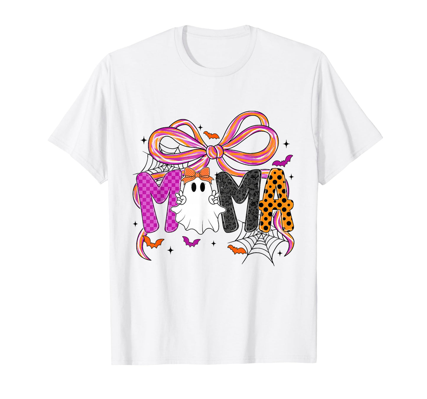 Coquette Checkered Ghost Mama Halloween Lace Ghost Womens T-Shirt