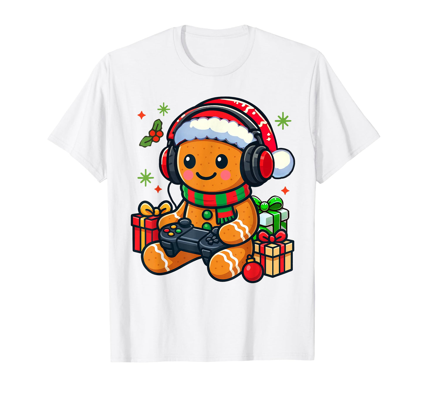 Christmas Xmas Vibes Gaming Lover Gingerbread Playing Games T-Shirt