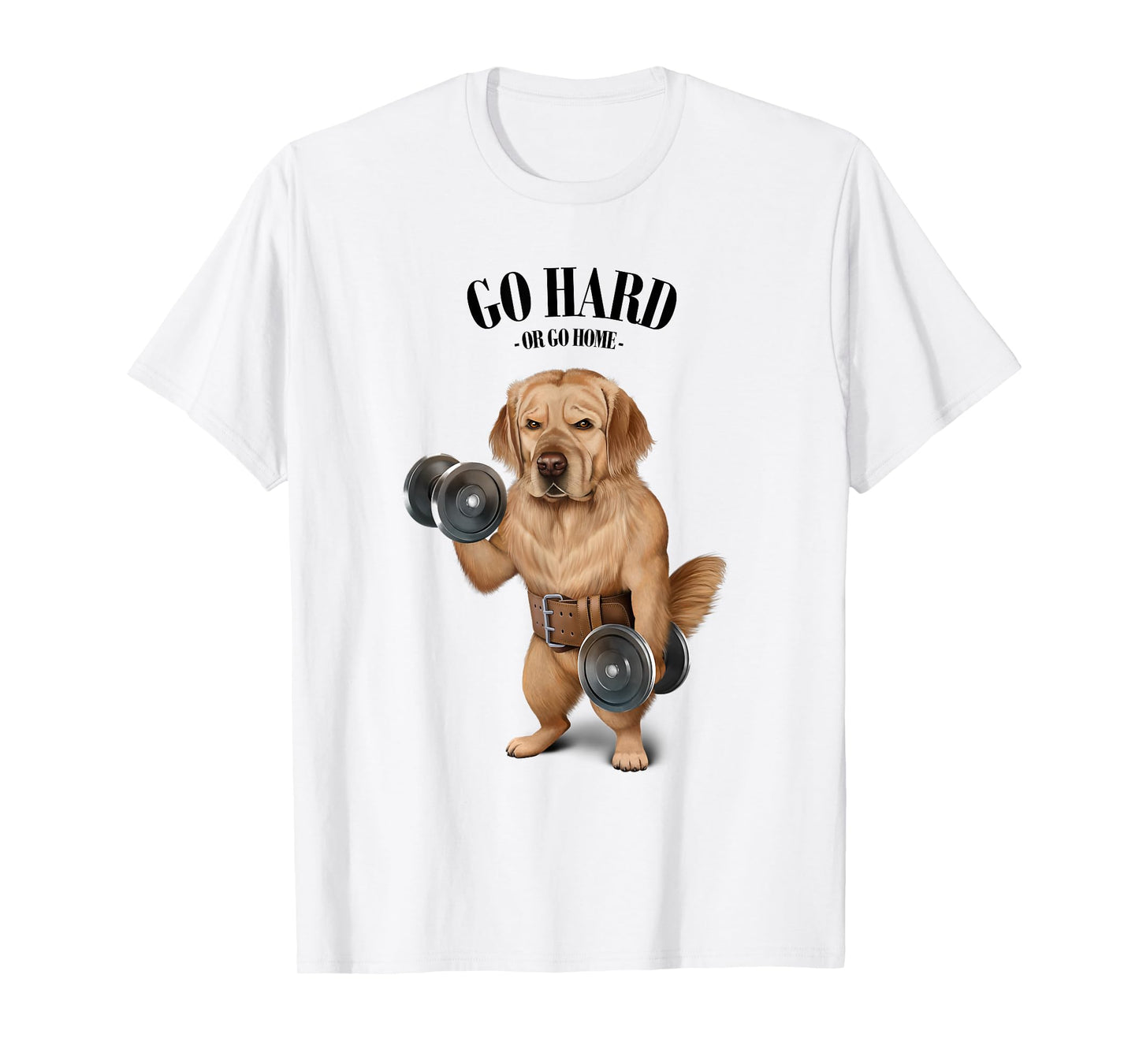 Golden Retriever Dog Muscle Training with Dumbbell in Gym T-Shirt for Men Women Girls Kids